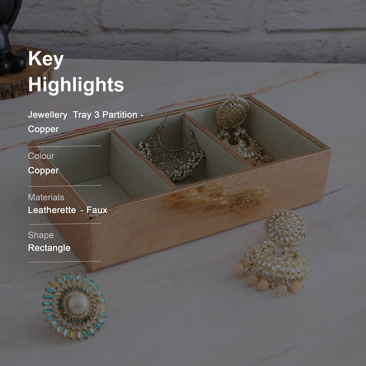 Jewellery Tray 3 Partition - Copper