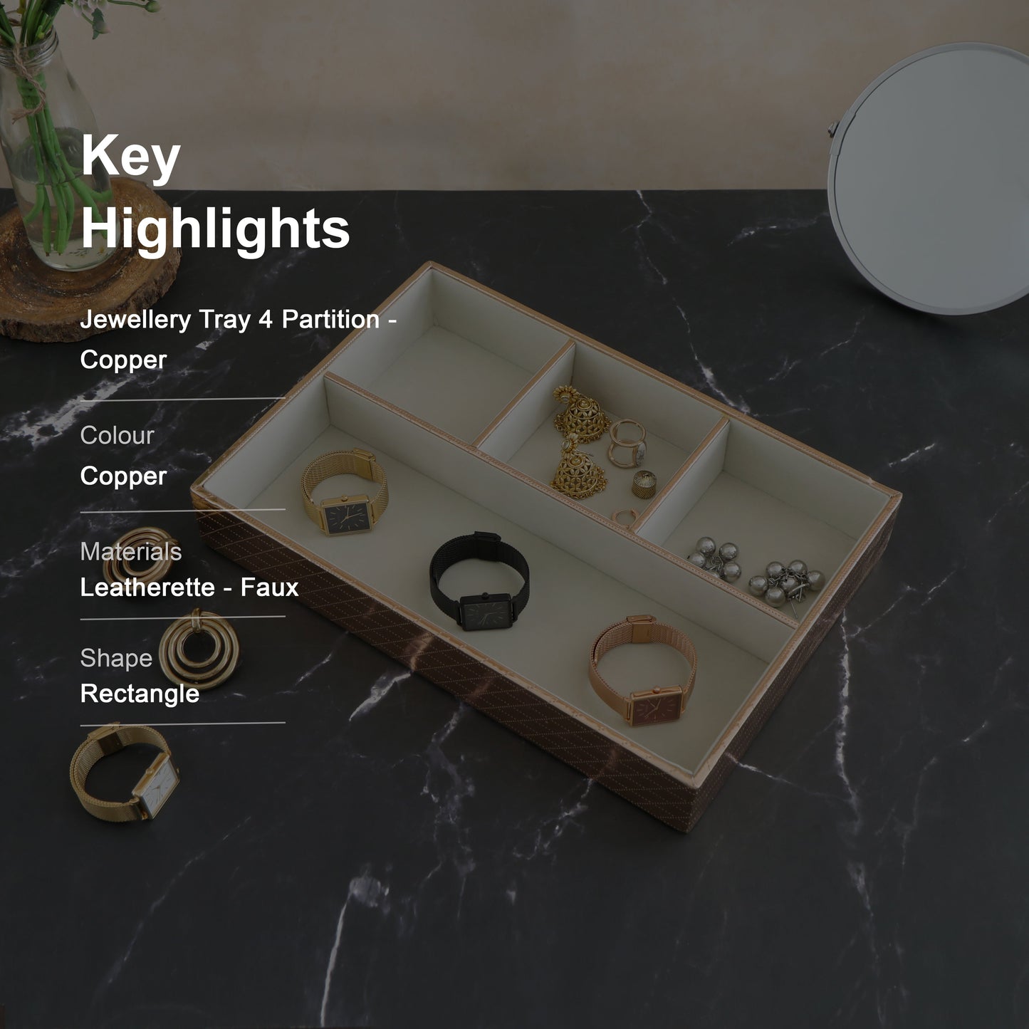 Jewellery Tray 4 Partition - Copper