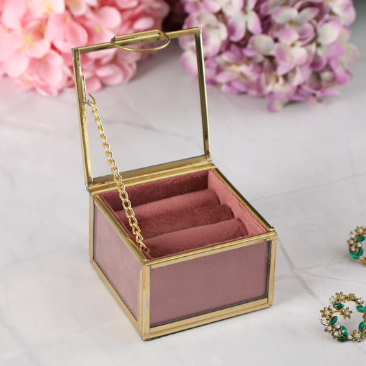 Glass & Metal Ring Box - Pink